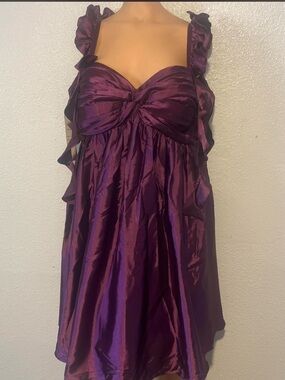 Purple Satin Ruffle Strap Babydoll Dress